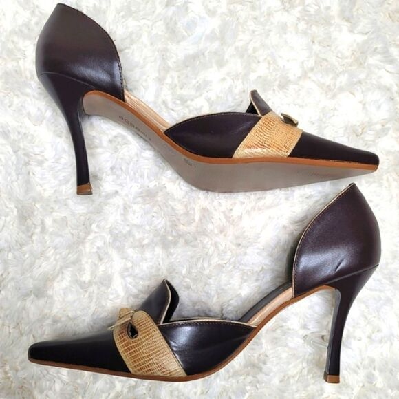 BCBGirls Leather Pointed Toe D'orsay Bow Heels - Picture 5 of 9